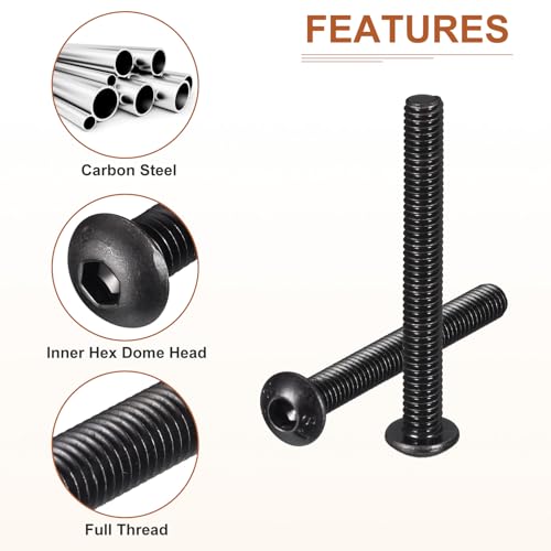 DTGN M4-0.7x40mm Button Head Socket Cap Screws - 50Pack - Good for Machine - Carbon Steel Black Oxide - Hex Drive Full Thread Fasteners - Image 4