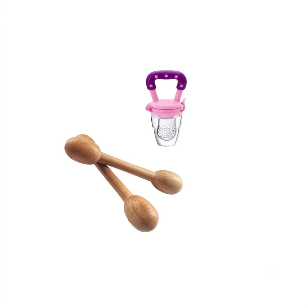 Neem Wood teether Stick & Silicone Fruit Nibbler Set for Babies | Natural Teething Essentials | Chemical-Free | Baby Feeding & Gum Massage Combo-image-16