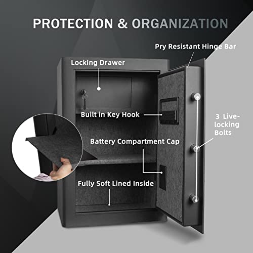 WINCENT Secure Deluxe Home Security Safe with Dual Digital Keypad and Key Access, Removable Shelf, Interior Lock Box, and Alarm System