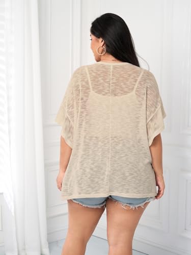 Image of SCOMCHIC Women Plus Size Lightweight Cardigan Summer Kimono Ruffle Short Sleeve Open Front Casual Tops Beach Cover Up