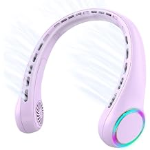 GULAKI Portable Neck Fan, Personal Fan with 4000mAh Battery, Rechargeable Neck Fan with 3 Speeds and 64 Cool Lights, Birthday Gifts for Men Women Mom Dad, Hands Free Cooling fan for SummerPurple