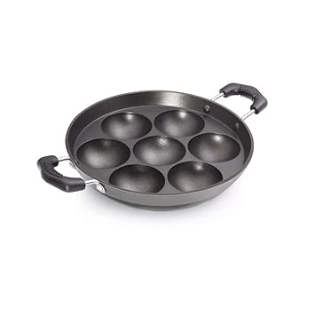 PREMIER Induction Base Non Stick Paniyaram Pan, Black, 7 inches with Spatula and scrubber