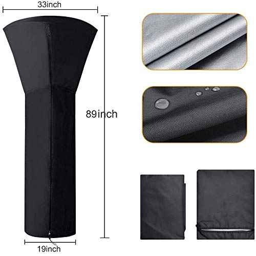 MOARON Patio Heater Cover with Zipper, Outdoor Heater Cover Waterproof, Dustproof, Windproof, Sunlight-Resistant, Snow-Resistant with Storage Bag, Black, 89\'\' H x 33\" D x 19\" B - Thumbnail 3