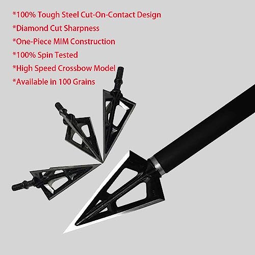 Bgary Broadheads 100 Grain Fixed Blades Archery Broadheads For Crossbow Recurve Bow And Compound Bow 12 Pcs Black #TOP4