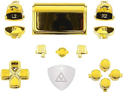 eXtremeRate Replacement D-pad R1 L1 R2 L2 Triggers Touchpad Action Home Share Options Buttons for p s 4 Controller, Chrome Gold Full Set Buttons Repair Kit for p s 4 Slim Pro CUH-ZCT2 Controller