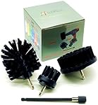 HUAWELL Ultra Rigid Drill Brush Power Scrubber Kit - 3 Pieces Black Nylon Drill Brushes & 6 Inch Extension Piece - Cleaning Brush Set for Grill & Hard Surfaces