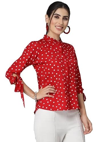 Style Quotient Womens Casual Polka Dot Shirt, red/white, L