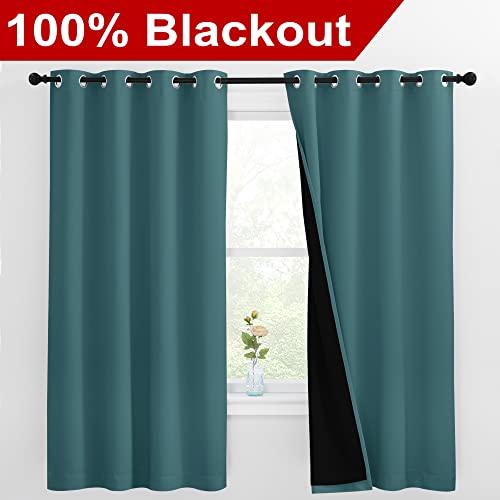 Image of NICETOWN 100% Blackout Curtain Panels, Thermal Insulated Black Liner Curtains for Nursery Room, Noise Reducing and Cold Blocking Drapes for Windows (Set of 2, Sea Teal, 55-inch Wide by 68-inch Long)