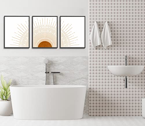 Sun Ray Boho Bedroom Wall Decor, Sun Line Art Modern Wall Decor, Mid Century Modern Wall Decor, Bathroom, Living Room, Office, Classrooms, Home Wall Decor, Set Of 3 Prints, 11X14Inch Unframed #TOP6