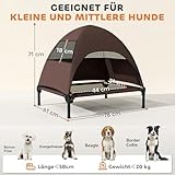 PawHut Hundeliege Outdoor mit Dach, Erhöhtes Hundebett für Mittelgroße Hunde, Kühlendes Haustierliege mit Waschbares Mesh Stahlrahmen Tragtasche, Haustierbett für Draußen Camping 76x61x71cm, Kaffee