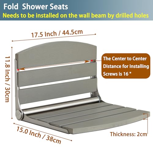 17.5\" Folding Shower Seat Wall Mounted,Foldable Shower Bench,Fold Down Shower Seat,Folding Shower Seat Bench,Wall Mount Shower Seat Bench Chair (Grey) - Thumbnail 2