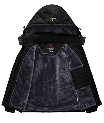 YSENTO Damen Winterjacke Wasserdicht Skijacke Outdoor Softshelljacke Warm Fleecejacke Funktionsjacke mit Abnehmbarer Kapuze(Schwarz,M)