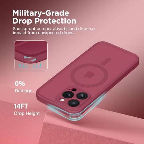 CAPRRO Magnetic for iPhone 13 Pro Max Case, [Compatible with MagSafe] [Full Camera Protection] Shockproof Protective Slim Translucent Matte Phone Case for iPhone 13 Pro Max 6.7'', Rose Red - Thumbnail 5