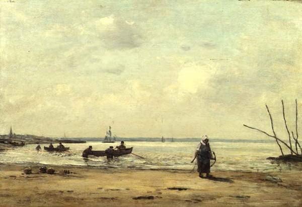 Poster Eugène Boudin Marée basse près d'Honfleur : la solution idéale pour habiller un grand mur vide