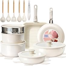 KIKCOIN Nonstick Pots and Pans Set - Ceramic Cookware Set with Detachable Handle - 25 Pack Healthy Pans Set for Cooking - Stackable for RV Kitchen, Induction Ready - Dishwasher and Oven Safe