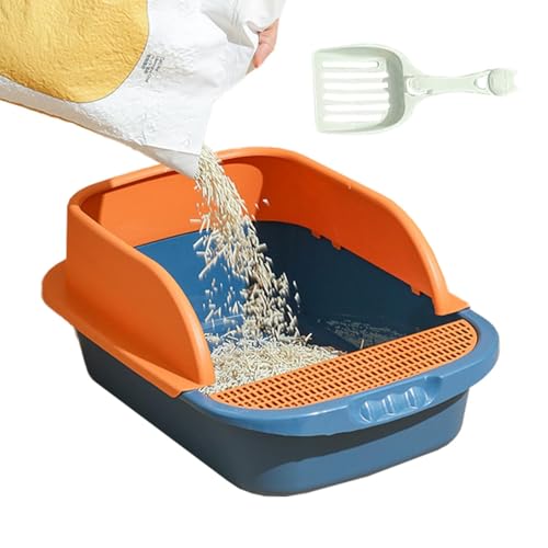 Ziabxhn Caja de arena para gatos con lados altos, bandeja de arena, resistente a fugas, no pegajosa, gran capacidad, incluye pala