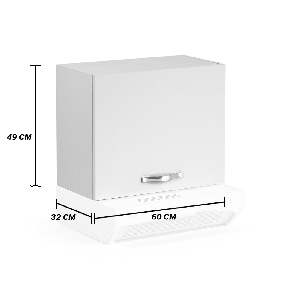 REDÒKASA Pensile per cucina componibile da 60 cm con un'anta, realizzata in legno 100% MADE IN ITALY disponibile con/senza Cappa (Senza Cappa, Bianco)