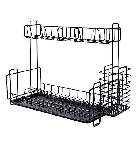 Escurreplatos Escurridor De Platos Escurridor De Platos Multifuncional, Escurridor De Platos De 2 Niveles, Taza, Vajilla, Cuenco, Almacenamiento De Cocina Escurridor De Platos Para Utensilios(Black)