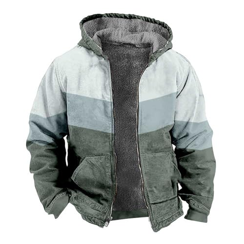 Mens Heavyweight Fit Sherpa Lined Fleece Hoodie Parka Jacket Novelty Color Blocking Hooded Cotton Canvas Jacket Coats