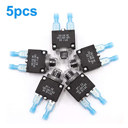 Mxuteuk 5Pcs 7Amp Circuit Breakers Push Button Manual Reset 125/250V Ac 32V Dc,Overload Protector Switch Thermal Circuit Breakers With Quick Connect Terminals And Waterproof Button Caps St1-5-7A #TOP3