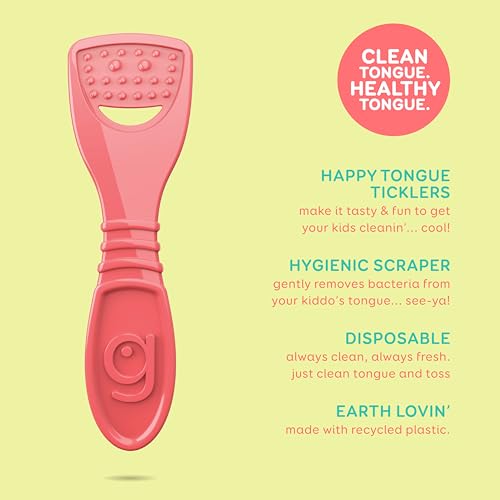 GRIN Kiddo Tongue Cleaner, 32 Count, Disposable Tongue Cleaner, Hygienic Scraper, Jumbo Grip, Recycled Plastic, Keep Kiddos Healthy, Promote Fresh Breath
