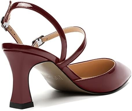 SKYSTERRY Women's Spool Sexy Mid Heel Wedding Patent 2.5 Inch Slingback Slip On Pointed Toe Pumps Shoes Burgundy Size 9 - Zapatos Formales para Mujer | Image 4