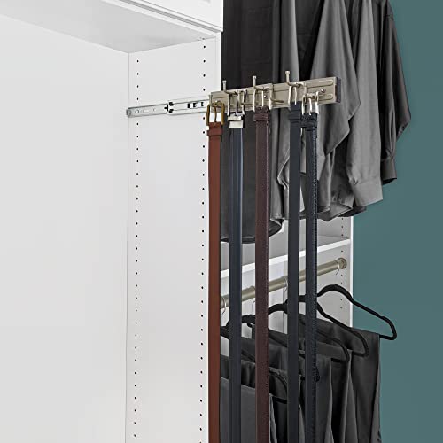 Rev-A-Shelf Brc-12Sn 12-Inch Wall Mounted Pull Out Closet Belt And Scarf Organization Rack Accessories Holder Hanger With 7 Hooks, Satin Nickel #TOP3