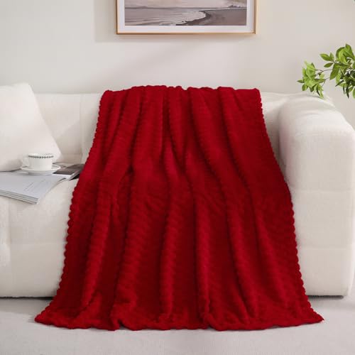 Puncuntex Red Throw Blanket 50 Inch×60 Inch Inches Fuzzy 3D Jacquard Decorative Flannel Fleece Super Soft Plush Cozy Blanket For Couch Sofa Chair Lightweight thumb #1