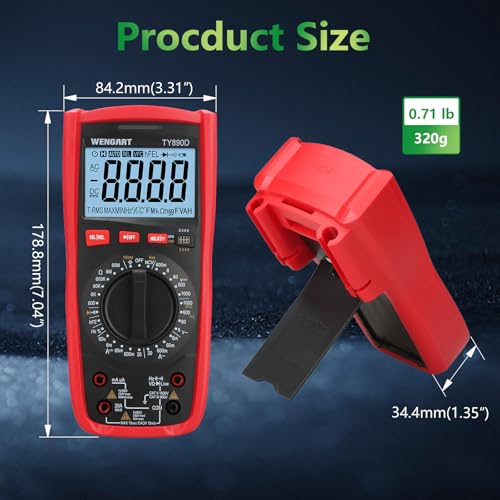 Image of Wengart Digital Multimeter, 1000V AC /DC Manual-Ranging Tester for Voltage, Current, Resistance, Capacitance & Frequency, Professional NCV & Transistor Checker with hFE, LCD Display for HVAC & Solar PV