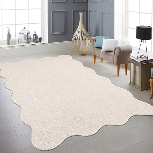 Teppich-Traum Teppich Wohnzimmer Schlafzimmer Flur Moderne Wellenform weich pflegeleicht waschbar rutschfest rutschfeste Rückseite Beige 120 x 160 cm