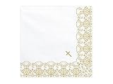 20 servilletas de 33 x 33 cm, color blanco con adornos dorados, comunión, confirmación, bautizo