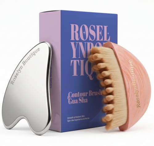 Image of ROSELYNBOUTIQUE Lymphatic Contour Face Brush with Stainless Steel Gua Sha | Soft Facial Massage Brush for Skincare Routine, Face, Jawline & Neck, Easy-Clean Beauty Tool