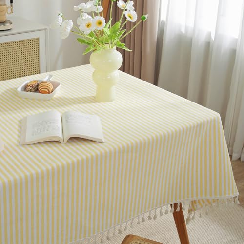 meioro Striped Tablecloth Rectangle Tablecloths Cotton Blend Table Cloth Washable Tabletop Decorative Fabric Table Cover for Kitchen Dinning (Yellow, 52 x 70 Inch) by meioro - Image 2