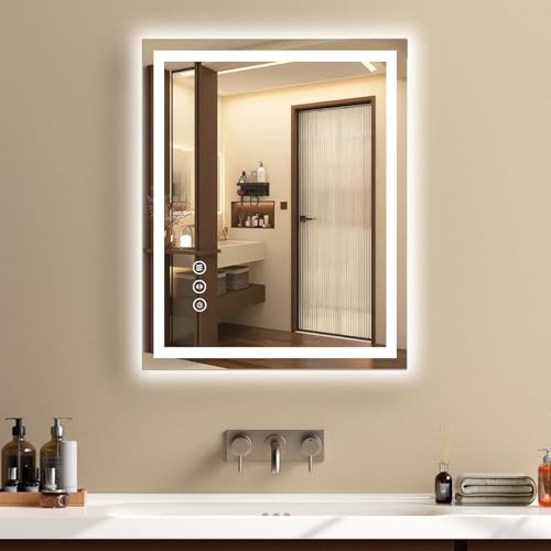 Image of 24x30 LED Bathroom Mirror with Lights - Dimmable, Anti-Fog, 3 Color Backlit & Front Lit Mirror for Bathroom, Shatter-Proof Tempered Glass, Easy Installation