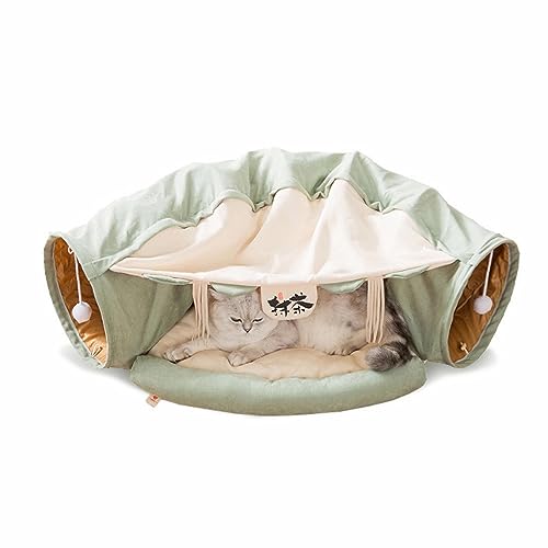 Cama tipo túnel para gatos, tubo acolchoado macio e grosso com brinquedos para gatos pequenos, médio
