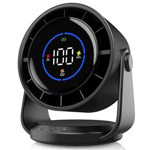 Desk Fan, Turbo Table Fan for Bedroom, 100-Speed Digital Display, Low Noise, 105° Adjustable Tilt, 7.5-inch, Rechargeable Battery, Wall-Mouted Design for Home, Office, Travel Dark Black
