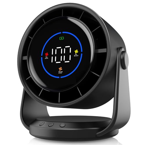 YOSHENMO Desk Fan, Turbo Table Fan for Bedroom, 100-Speed Digital Display, Low Noise, 105° Adjustable Tilt, 7.5-inch, Rechargeable Battery, Wall-Mouted Design for Home, Office, Travel Dark Black by YOSHENMO - Used condition - US$17.65