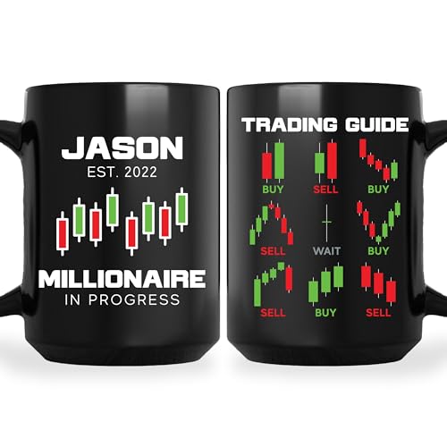 WishEver Personalized Stock Trader 2Side Mug 15oz Black -Millionaire in progress definition - Gift For Stock Trader Funny Day Trading Market Broker Investor Men Dad Boyfriend
