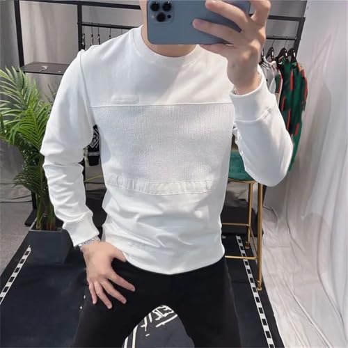 Simple Men O-Neck Solid Spliced Casual Long Sleeve Slim Pullovers Sweatshirts Tops4