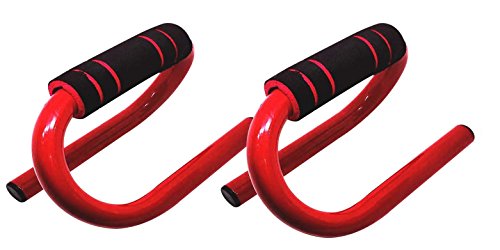 Aurion S Shape Push Up Bar Stand (Pair) Chrome Soft Grips Handle (Red)
