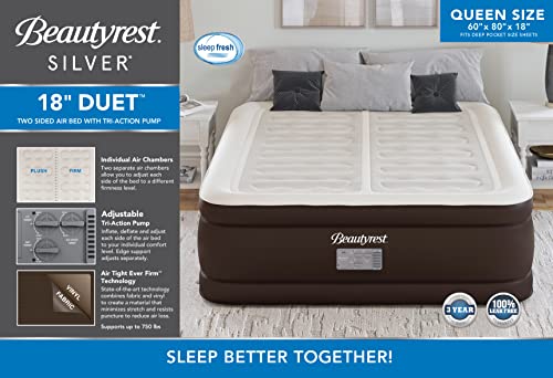 Beautyrest Silver Duet Air Mattress With Dual Adjustable Comfort Control Chambers And Edge Support, Durable Puncture Resistant Vinyl, 18" Queen #TOP4
