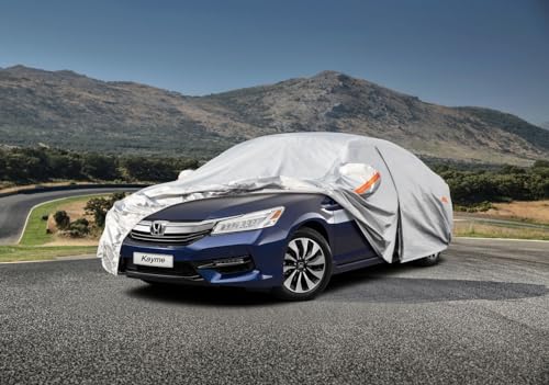 Image of Kayme 6 Layers Car Cover Custom Fit for Honda Accord Sedan /Coupe (2001-2025) Waterproof All Weather for Automobiles, Outdoor Full Cover Rain Sun UV Protection with Zipper Cotton /Silver