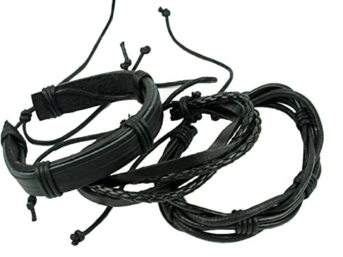 Image of PU Leather Multilayer Black Handcrafted Stylish Unisex Bracelet(set of 6)