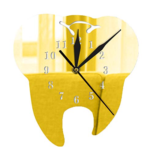 Reloj de pared con diseño de dientes creativos en 3D, con espejo, acrílico, decoración del hogar, para el día de Pascua (dorado)