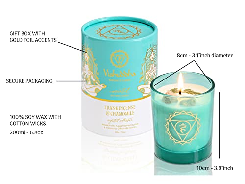 Suziejo - Aromatherapy Candle, Throat Chakra Candles, Frankincense & Chamomile Essential Oil, Scented Soy Candle, Aquamarine Crystals Inside For Natural Healing, Stress Relief, Spiritual Decor #TOP1