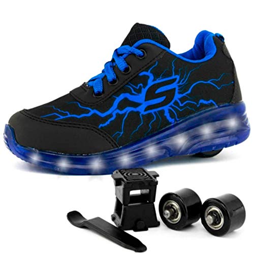 Tênis infantil Masculino de Rodinha e Led Botinho Cor:Azul;Tamanho:34