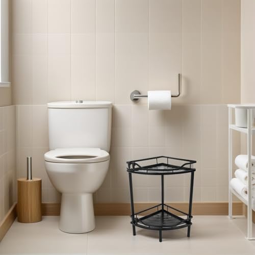 Estante triangular de acero al carbono Toddmomy de 2 niveles para baño 8