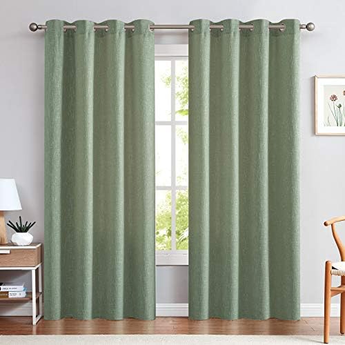 jinchan Burlap Linen Curtains for Living Room Light Filtering Farmhouse Curtains Grommet Top Window Curtain Panels for Bedroom Room 84 Inch Length 2 Panels Sage Green
