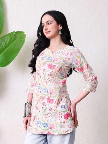 Image of Amazon Brand - Tavasya Women Pure Cotton Katha Plain Short Regular Fit Kurti |Short Top| Solid Casual Tunic