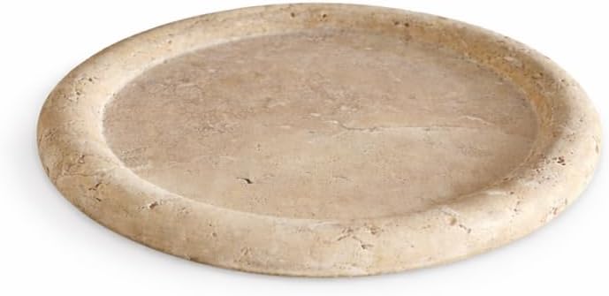 Bursera Luna Travertine Tray, Minimalist Stone Catchall and Decorative Tray for Candles, Jewelry, and Small Objects, Architectural Home Décor Accent, Natural Travertine Stone